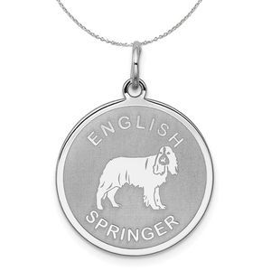 Silver Laser Etched English Springer Dog 19mm Necklace - 20 In